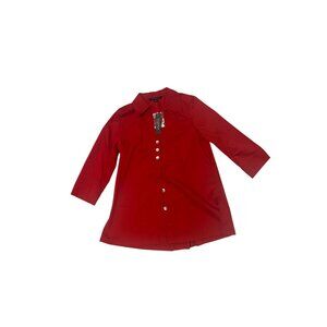 NWT Zac & Rachel Petite Red Button-Down Tunic Shirt PS 3/4 Sleeve 1773